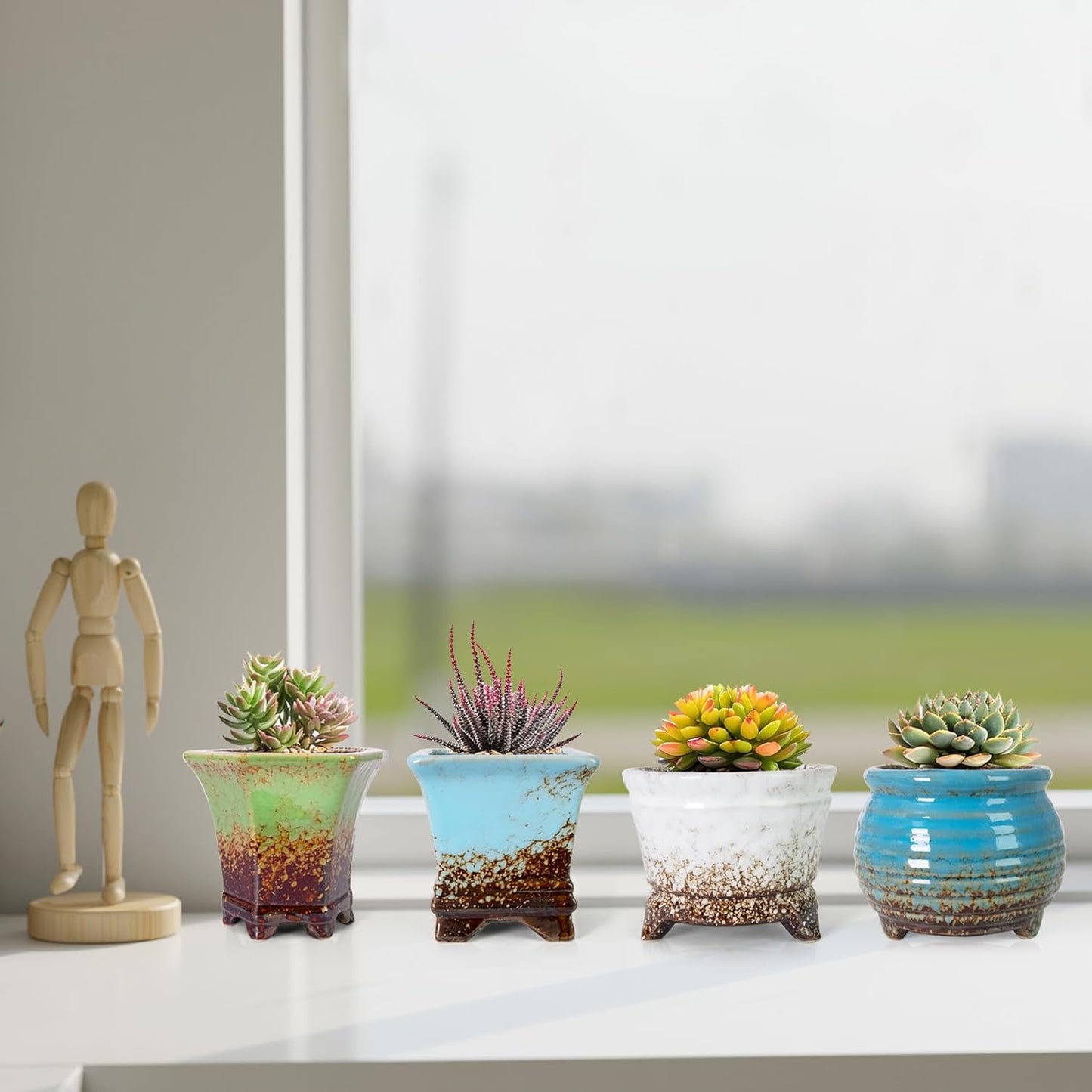 ARTKETTY Succulent Pots - Small Succulent Plant Pot with Drainage Pack of 6, Ceramic Cactus Planter Pots for Indoor Unique Flower Planter Container for Home Office Decor