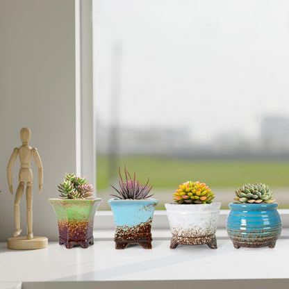 ARTKETTY Succulent Pots - Small Succulent Plant Pot with Drainage Pack of 6, Ceramic Cactus Planter Pots for Indoor Unique Flower Planter Container for Home Office Decor