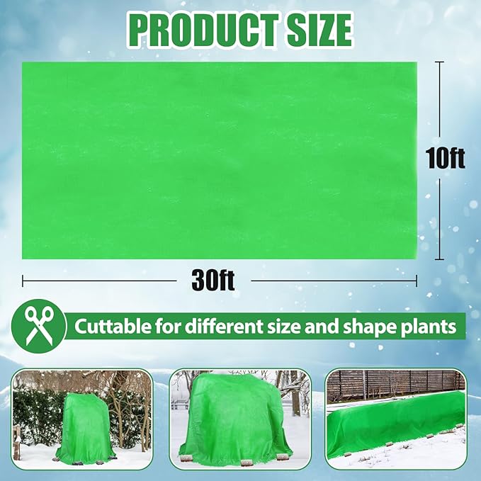 Alphatool 2.0oz/yd² Plant Covers Freeze Protection - 10 x 30 ft Easy of Use Green Winter Plant Frost Blanket Shield for Raised Beds, Reusable Garden Fabric Cloth Floating Row Cover for Outdoor Plants