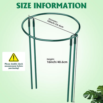 Plant Supports Stakes 6PCS, Half Round Metal Garden Stakes Plant Support For Peony Cages and Supports,Green Plant Support Ring Border for Outdoor Indoor Plants, Hydrangea (10" W x 16" H, 6 PCS)