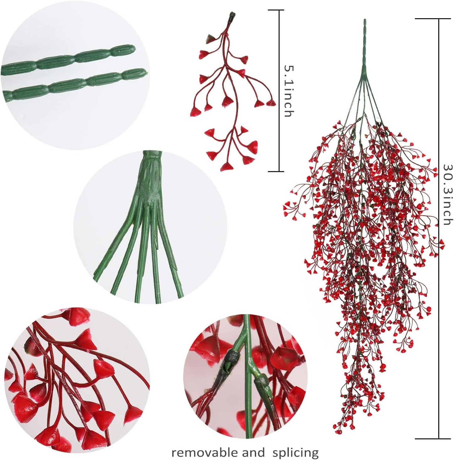 RECUTMS Vine Plant Fake 4 Pcs Ferns Artificial Plants Large Faux Hanging Plant Artificial Hanging Plants Wall Plants Fake Ivy Room Decor Home Garden Wedding Party Indoor Outdoor Decorations(Red 4P)