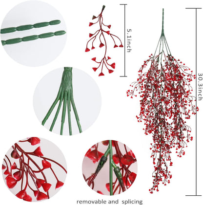 RECUTMS Vine Plant Fake 4 Pcs Ferns Artificial Plants Large Faux Hanging Plant Artificial Hanging Plants Wall Plants Fake Ivy Room Decor Home Garden Wedding Party Indoor Outdoor Decorations(Red 4P)
