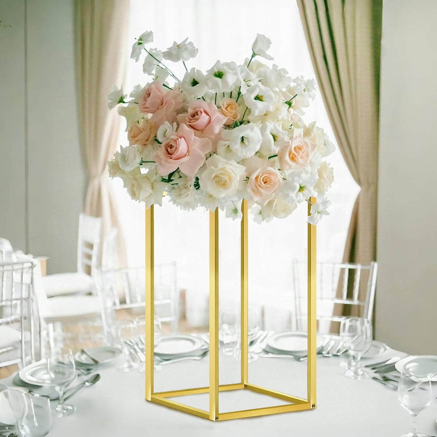 Cylinder Stands for Parties & Plants,2pcs Gold Square Wedding Flower Pedestal Stands for Centerpieces, 15.7 inch