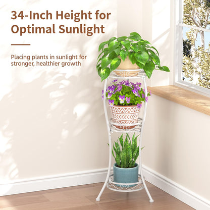 LASZOLA White 3 Tier Tall Plant Stand for Indoor Outdoor, Large Multiple Level Flower Planter Holder Organizer Rack for Patio Office Bathroom Corner Floor, Sturdy Heavy Duty Metal, Vertical Display