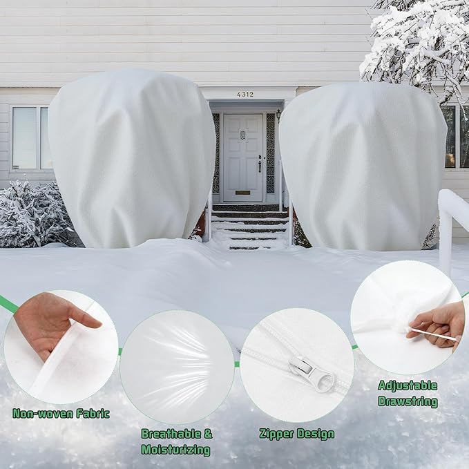 4 Pcs Plant Covers Freeze Protection Reusable Plant Protector with Zipper and Drawstring, Winter Bush Covers Freeze Protection from Cold Sun Frost Wind(White)