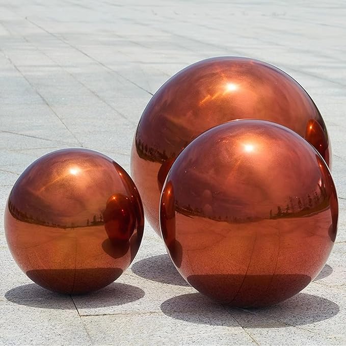 Stainless Steel Gazing Globe Mirror Ball, Decorative Gazing Balls for Garden, Reflective Smooth Garden Ball Sphere for Outdoor Yard Decoration (Orange, Dia: 8 inch)