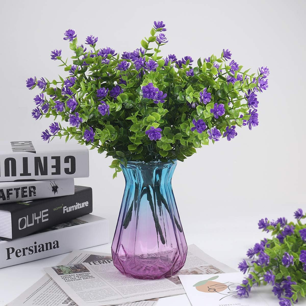 RECUTMS Artificial Flowers Outdoor Plastic 8 Branches Faux Plastic Corn-Flower Greenery Shrubs Plants Indoor Outside Hanging Planter Kitchen Home Wedding Office Garden Decor (Purple)