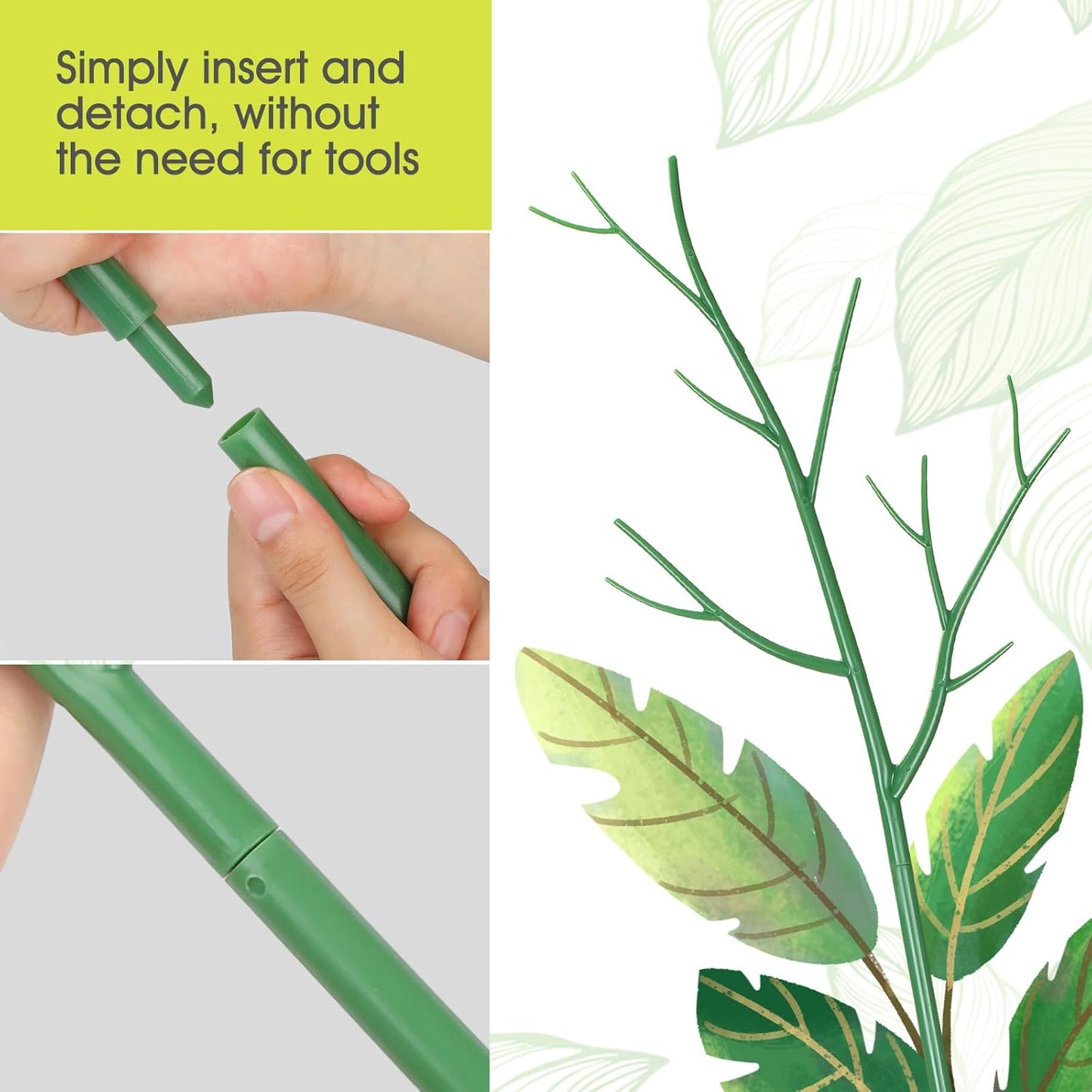 6 Pack Plant Support Stakes for Indoor Plants, 27.56 Inch Twig Plant Sticks with Orchid Clips Twist Ties and Plant Ties for House Potted Plants and Flower, Plastic Branches Support Structures, Green
