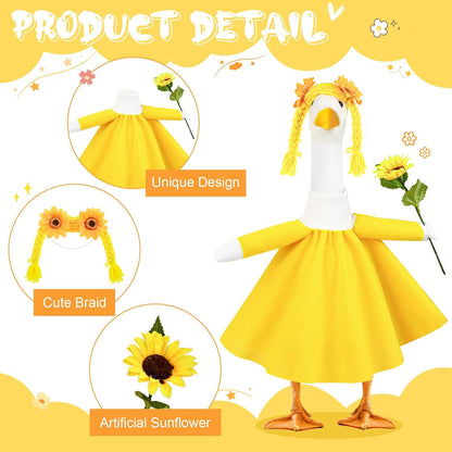 Sunflower Porch Goose Outfits Cute and Fun Porch Goose Clothes Fit 23” Geese for Lawn Yard and Patio Decoration