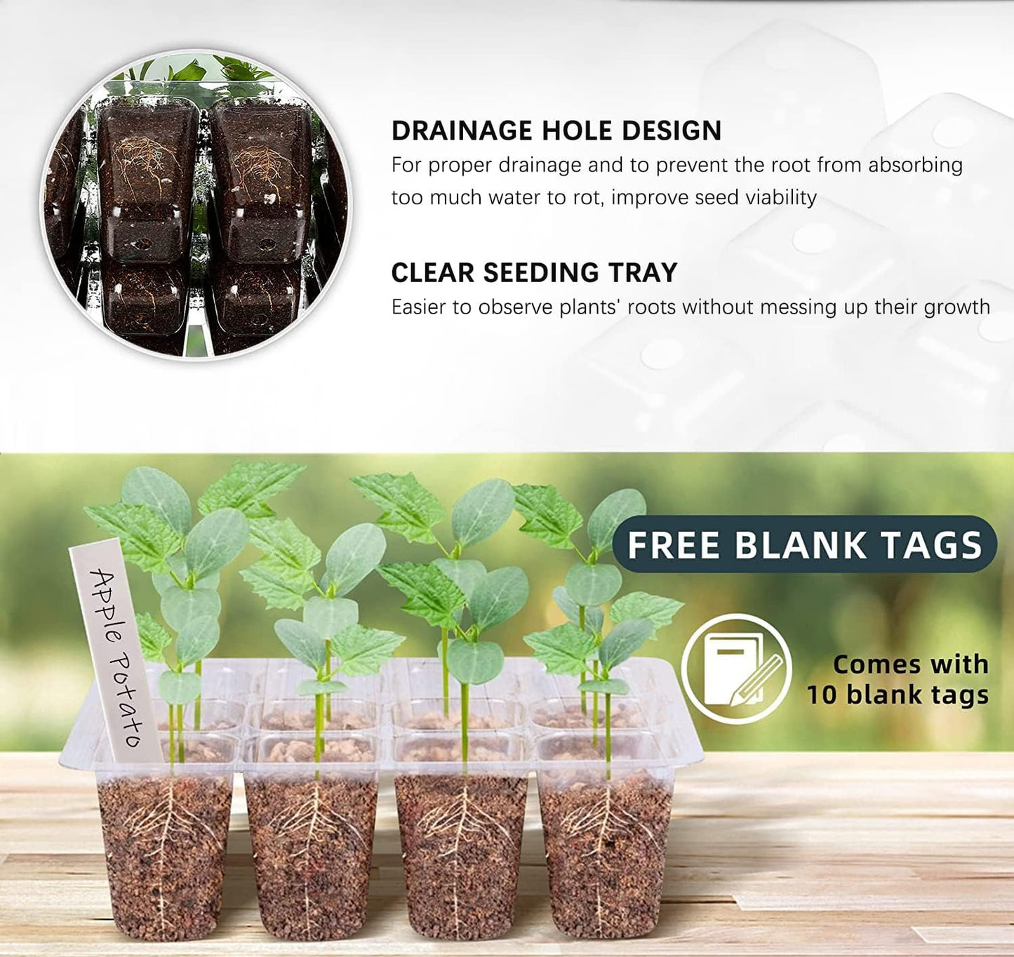 Seed Starter Tray 5 Packs Seedling Starter Trays with Grow Light 8 LEDs, Timer, Dimmable, Seed Starting Trays Kit with Humidity Dome (60 Cells) Indoor Gardening Plant Germination Tray