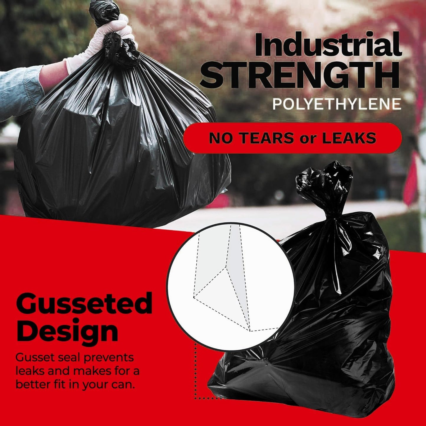ToughBag 55 Gallon Trash Bags, 2.5 Mil Contractor Bags - 50 Count, Large 55-60 Gallon Trash Can Liners, Black Contractor Garbage Bags, 38 x 58" - Made in USA
