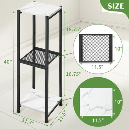 Extra Tall Plant Stand Indoor,40 Inch Plant Stands,3 Tier Metal Plant Stand with Heavy Duty Wood and Metal Mesh Shelf,Marble White and Black