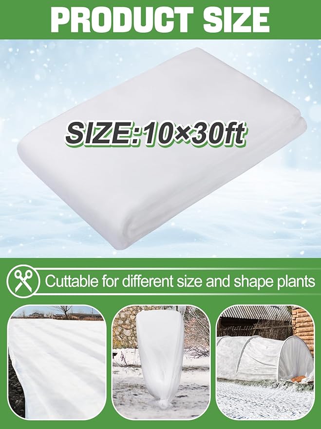 Alphatool 10 ft x 30 ft Plant Covers Freeze Protection - Thick Frost Cloths Blankets for Outdoor Plants, 1.0oz/yd² Non-Woven Fabric Floating Row Cover, Garden Covers for Raised Beds