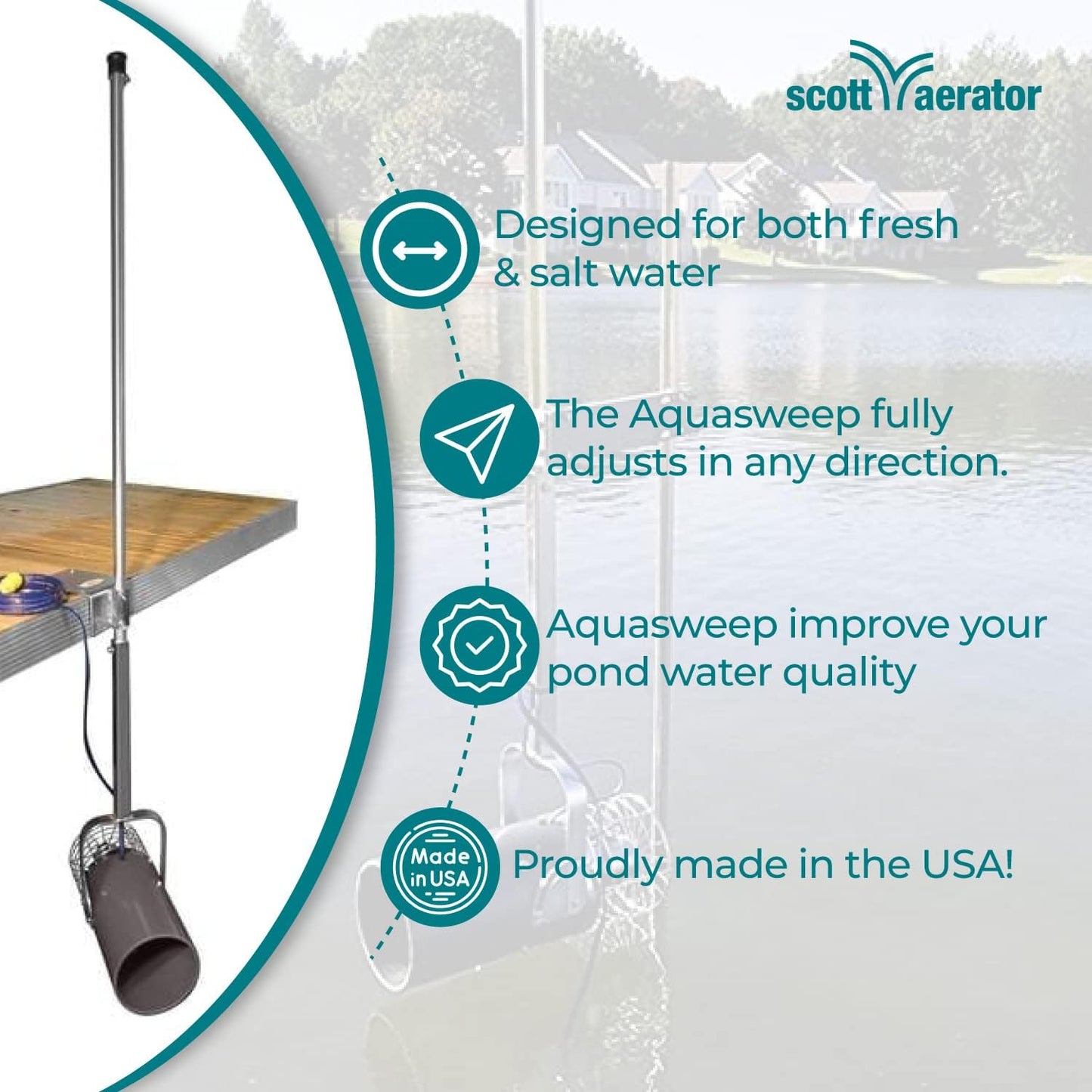 Scott Aerator: Aquasweep with Oscillator | Dock Mount | Muck Blaster | 1Horse Power, 115V | Made in USA | 5-Year Warranty (50ft Cord)