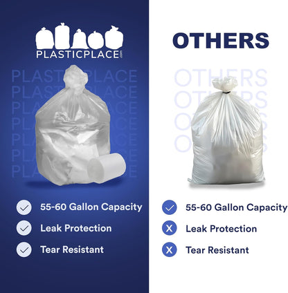 Plasticplace 55-60 Gallon Trash Bags, Heavy Duty Black Garbage Bags, 100 Count for Lawn, Yard, and Outdoor Waste Disposal, Ideal for Industrial Trash Cans, Contractors, and Home Improvement Projects