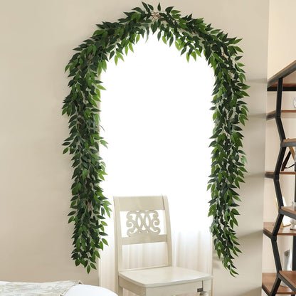 3 Strands Italian Ruscus Artificial Vines, 73" Silk Vine Garland with Green Leaves, Fake Hanging Plants Greenery Decor for Home, Bedroom, Wall, Party, Wedding Decoration