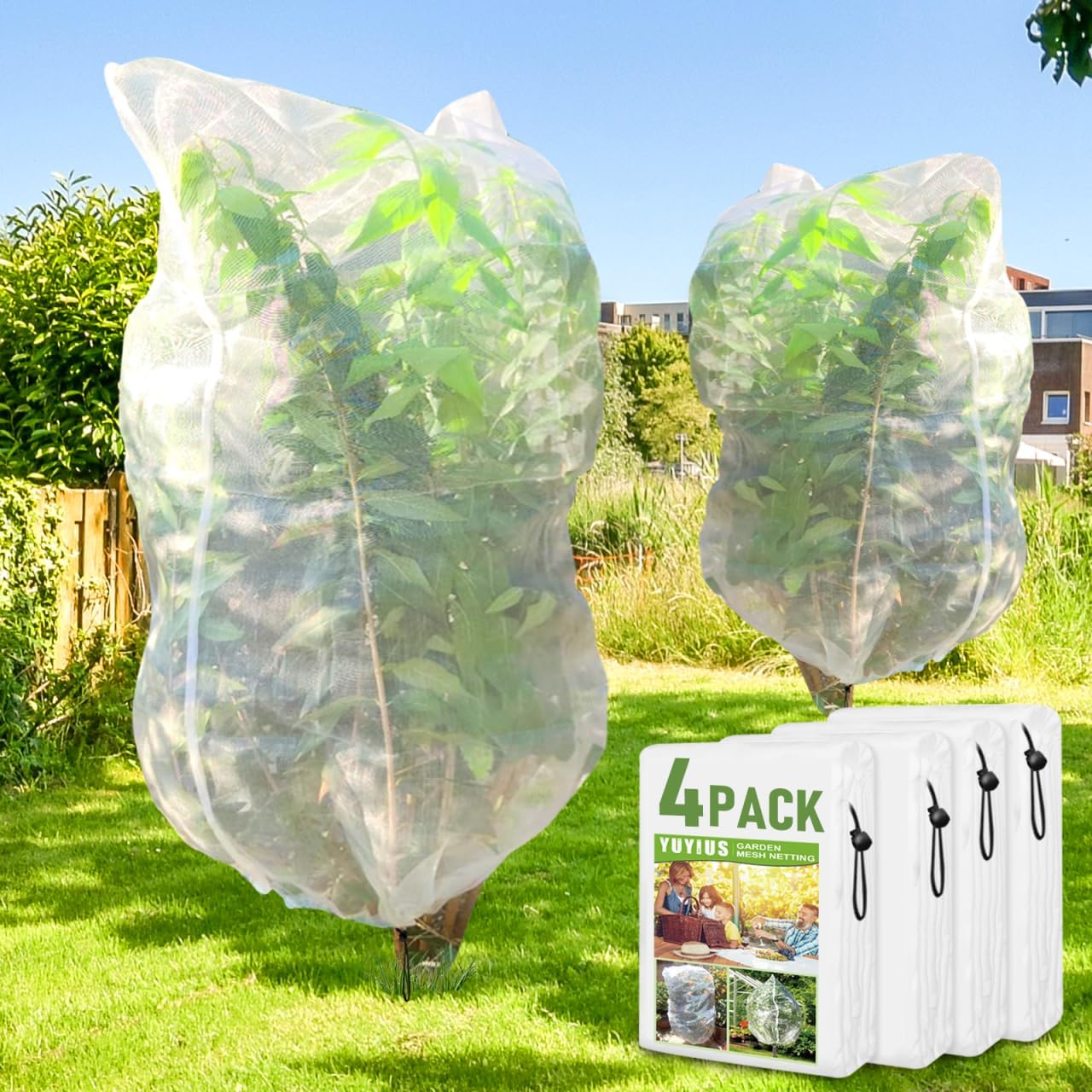 Fruit Tree netting, Blueberry Bush Netting Cover for Garden Protection, 4Pcs 5.3x5.3 FT Garden Plant Netting Pest Barrier for Raised Beds for Strawberry, Tomato, Bug Mesh Net from Bird, Cicadas
