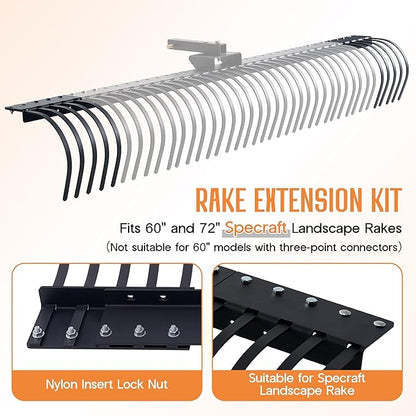 Specraft Tow Behind Landscape Rake Extension Kit, 2 Pack Width Expander with Heavy Duty Steel Tines, Increases Working Width for ATV, Tractor Rakes