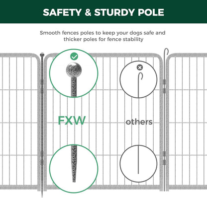 FXW Garden Fence Outdoor for The Yard – 32in(H) x 18.2ft(L) Heavy Duty Metal Animal Barrier for Dog and Rabbit, Decorative Dog Fence, 8 Panels, Silver
