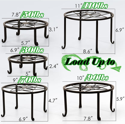 5-Pack Metal Plant Stands, Heavy Duty Indoor/Outdoor, Rustproof Iron, Black