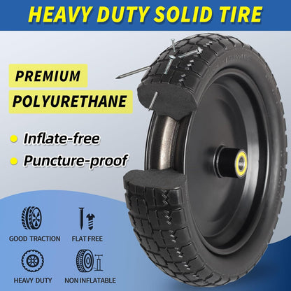 13" Flat-free Solid Tire and Wheel Replacement, with 5/8" Axle Bore Hole, 2.2" Offset Hub for Wheelbarrow Garden Wagon Trolley Dolly (4-pcs)