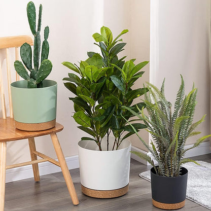 ZMTECH Plant Pots, Set of 6 6.5'' Self Watering Plastic Planter with Drainage Hole and Saucer,Modern Decorative Flower Pot for Indoor Outdoor House Plants, Succulents, Flowers - White