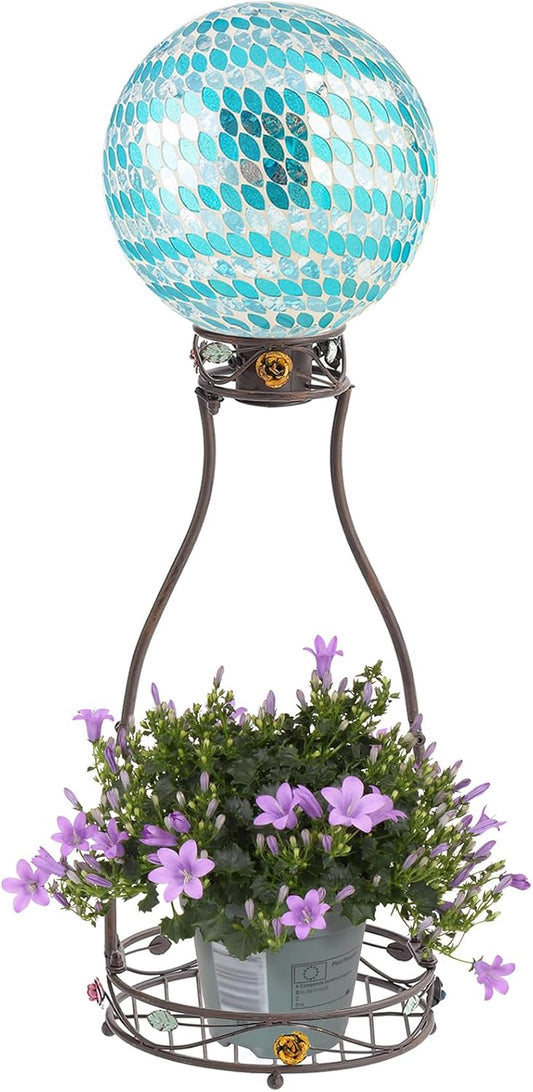 Gazing Globe Stand, Metal Gazing Ball Holder with Flower Planter Base, Vintage Gazing Ball Display Stand for 8-9 Inches Garden Gazing Globes, Indoor, Outdoor, 11 "D x 24 "H