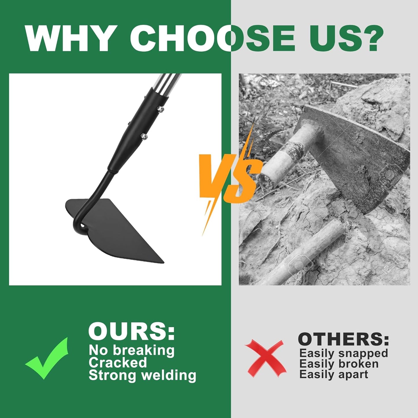 Garden Hoe, Long Handle Hoe Garden Tool with Non-Slip Silicone Cover, 56-Inch Stainless Steel Handle, Heavy Duty Hoe with Durable Blade, for Digging Loosening Weeding Planting