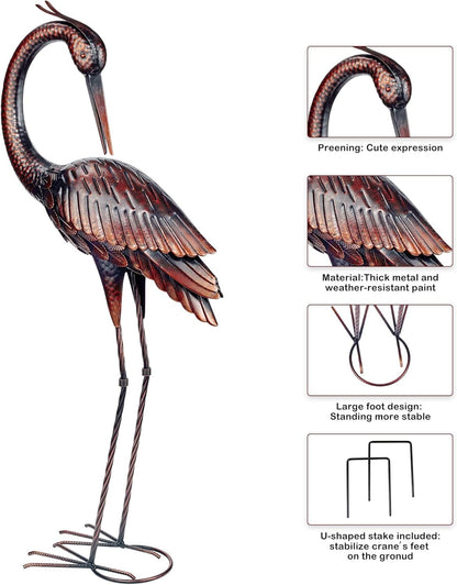 Kircust Crane Garden Sculptures & Statues Heron Decoy Large Size Metal Birds Yard Art Standing Vintage Brass Heron Lawn Ornament Outdoor Decorations 37 Inches Set of 2