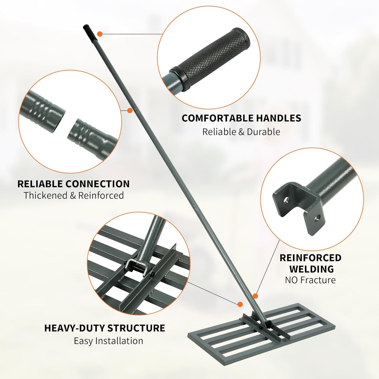 Lawn Leveling Rake,30"x10" Heavy-Duty Steel Lawn Leveler with 84" Anti-Slip Handle, Yard Leveling Rake Perfect for Garden, Backyard, Golf Course, Farm & Landscaping