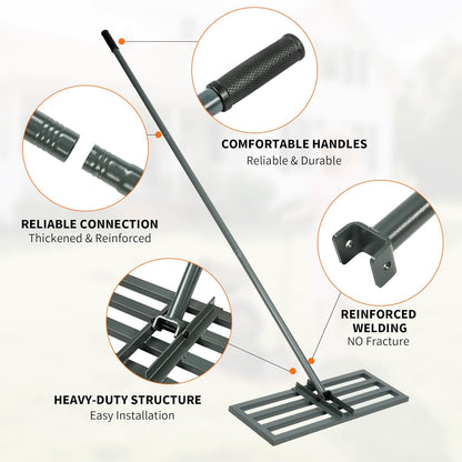 Lawn Leveling Rake,30"x10" Heavy-Duty Steel Lawn Leveler with 84" Anti-Slip Handle, Yard Leveling Rake Perfect for Garden, Backyard, Golf Course, Farm & Landscaping