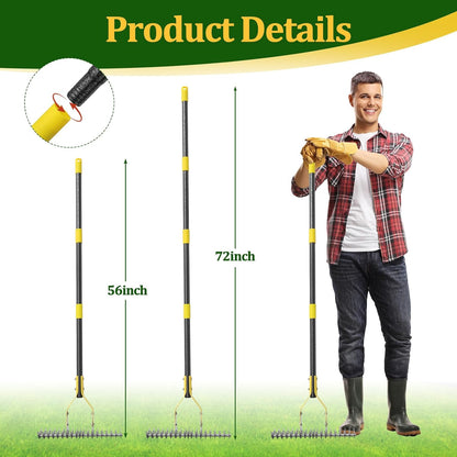Thatch Rake,Cold-Pressed Steel Dethatcher Rake - 56 inch Adjustable Handle, Ergonomic Grip, Rust-Resistant - Perfect for Gardens, Lawns, Fields, & More - Senior-Friendly Design