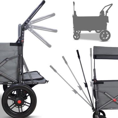 Collapsible Foldable Wagon Cart with Quick-Release Wheels & 2 Seats - Heavy-Duty Utility Wagon 265LBS Capacity for Camping, Garden, Shopping (Grey)