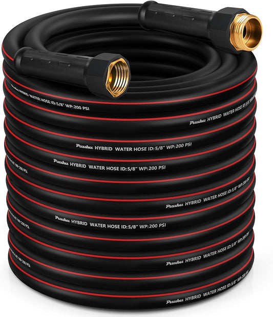 Garden Hose 100ft x 5/8", NON-EXPANDABLE Heavy Duty Premium Flexible Water Hose, No Kink, Leakproof, Lightweight Hybrid Hose with Male to Female Fittings for Household&Backyard