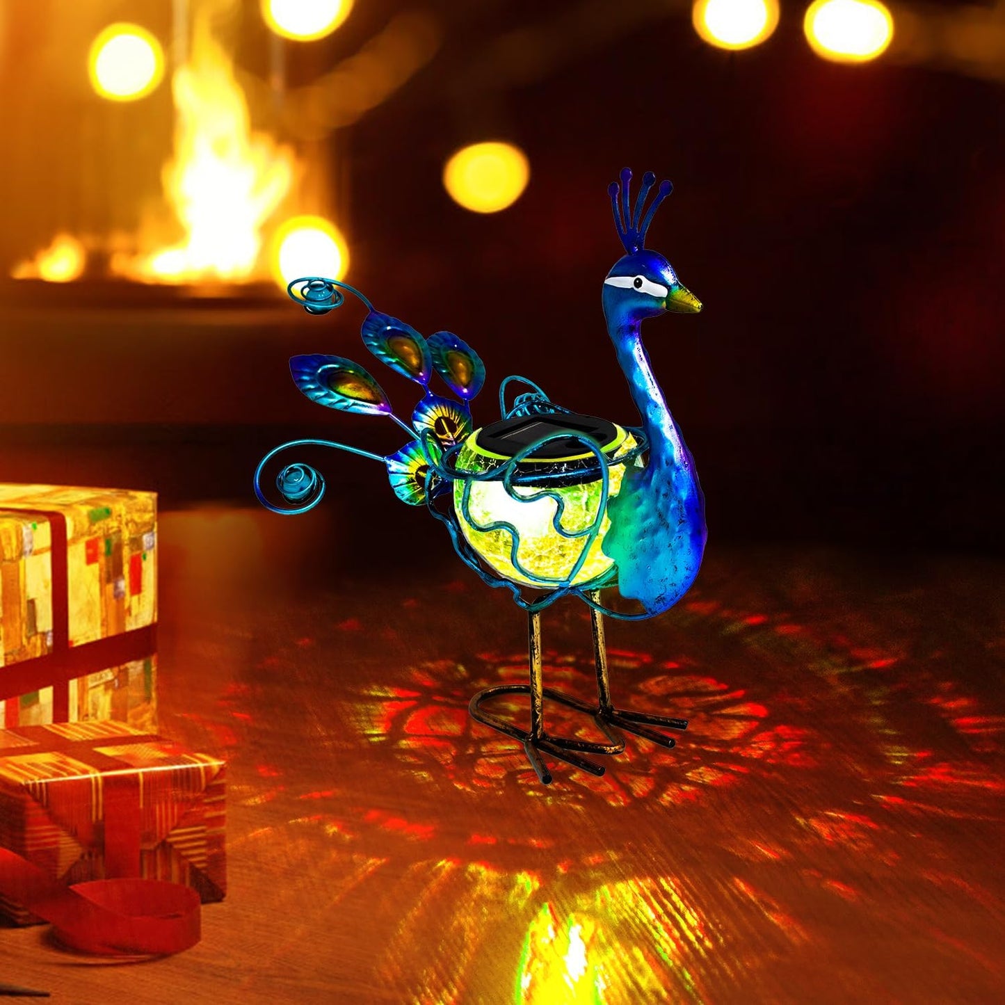 HONGLAND Solar Peacock Statue Light, Solar Animal LED Lights Outdoor, Solar Power Figurine Waterproof Metal Peacock Yard Art for Pathway Patio Backyard Decoration Lawn Ornaments, Peacock Blue