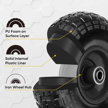 TICONN 4.00-6 Tire and Wheel Flat Free, 2 Pack 13" Solid Tires with 5/8" Axle Bore Hole and Double Sealed Bearings, Perfect for Wheelbarrow, Garden Cart, Wagon, Dolly (Black, 2PK)