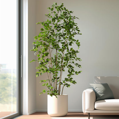 Artificial Ficus Tree Indoor 8ft, Large Potted Faux Tree with Realistic Silk Leaves & Trunk for Home Office, Living Room Corner Decor