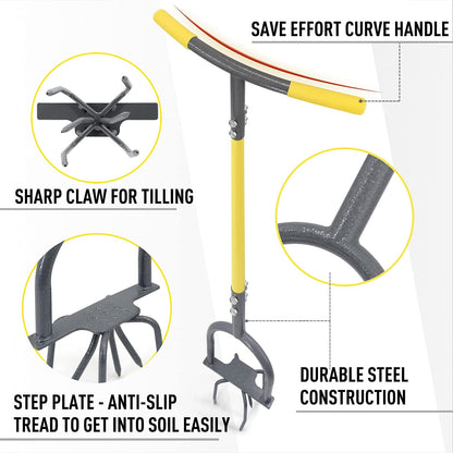 Jardineer Hand Tiller Cultivator, Twist Tiller Garden Claw Heavy Duty, Manual Soil Tiller for Flower Box and Raised Bed