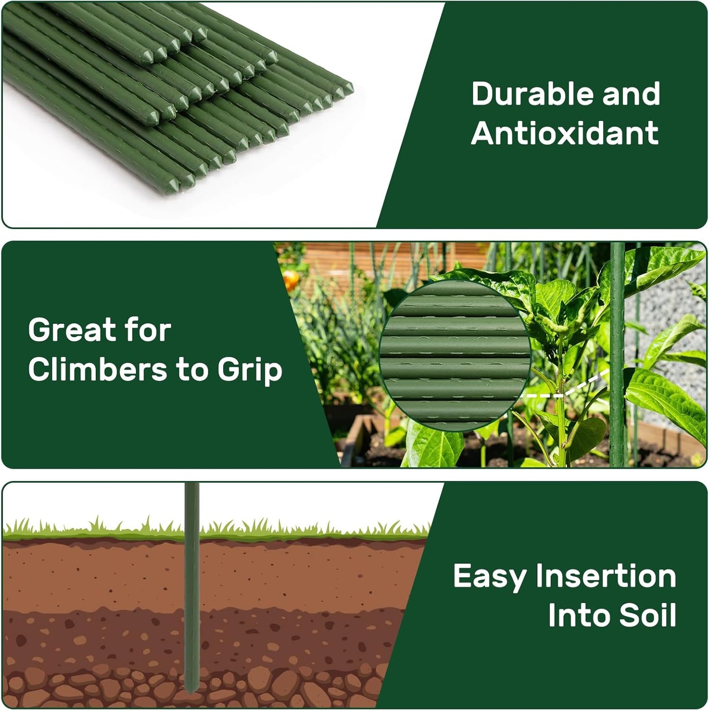 AGTEK 36" Garden Stakes, 50PCS Plastic Coated Plant Stakes, 3ft Plant Support for Climbing Plants
