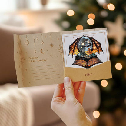 Dragon Wings Book Bookworm Acrylic Suncatcher Stained Glass Effect Window Car Hanging Christmas Ornament Indoor Outdoor Decor Garden Bookish Sun Catcher Book Lover for Women Mom Grandma