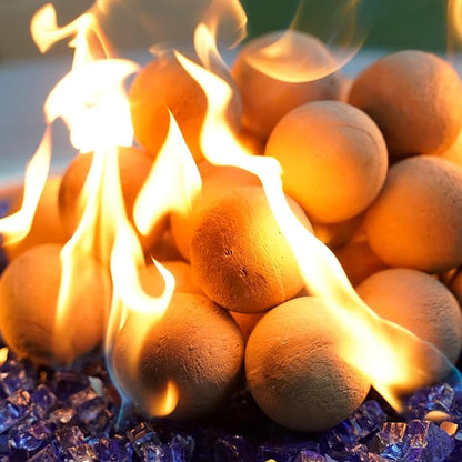 Skyflame 2-inch Ceramic Fireplace Balls, Set of 25 Round Fire Stones Set for Indoor/Outdoor Fire Pit/Fireplace Parts for Decorative, Beige