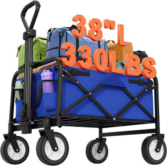 Garden Cart Folding Wagon Garden Cart Collapsible Wagon with Adjustable Handle &360°Universal