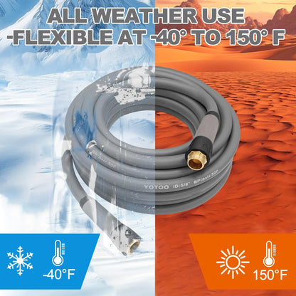 YOTOO Heavy Duty Hybrid Garden Lead in Water Hose 5/8-Inch by 1.28-Feet 150 PSI, Kink Resistant, All-Weather Flexible with Swivel Grip Handle and 3/4" GHT Solid Brass Fittings, Gray