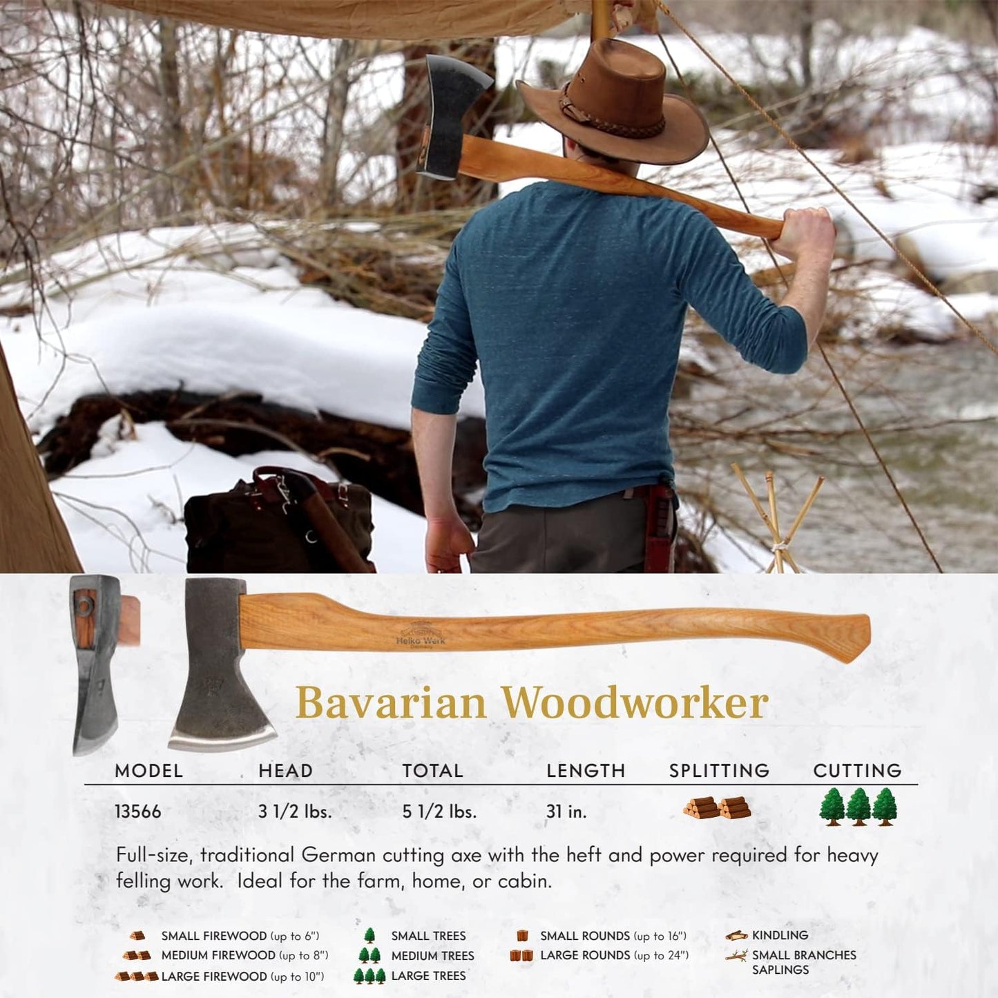 1844 Helko Werk Germany Axe Collection - 5 Traditional Axes Set- Bavarian Woodworker, Hessen Woodworker, Black Forest Woodworker, Rheinland Pack Axe, Rheinland Hatchet