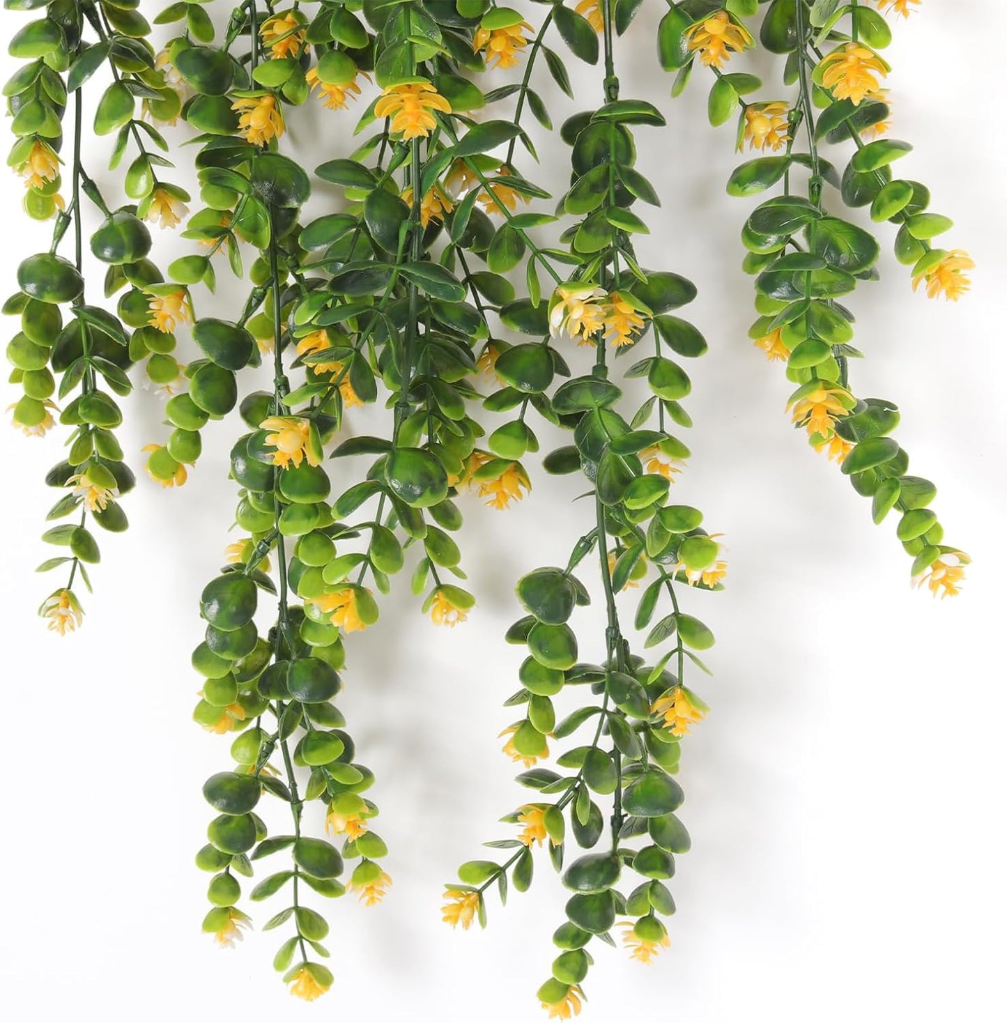 RECUTMS Pack of 4 Hanging Eucalyptus Plant Artificial Ivy Flower Vine Large Faux Wall Plants UV Resistant Greenery for Outdoor Patio Home Shelf Office Indoor Decor Yellow