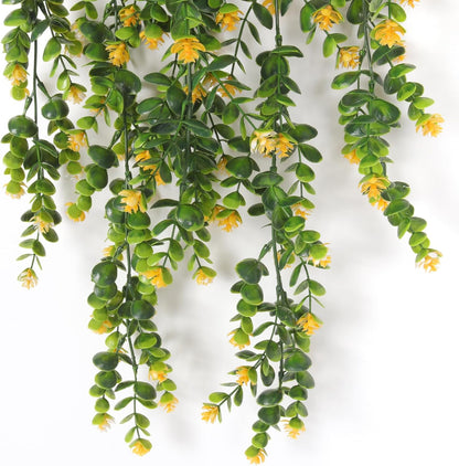 RECUTMS Pack of 4 Hanging Eucalyptus Plant Artificial Ivy Flower Vine Large Faux Wall Plants UV Resistant Greenery for Outdoor Patio Home Shelf Office Indoor Decor Yellow