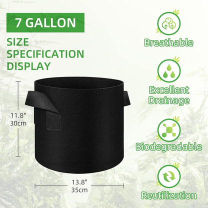 LITLANDSTAR 100-Pack 7 Gallon Grow Bags, Heavy Duty Thickened Nonwoven Aeration Fabric Pots with Handles, Aeration Grow Bags for Vegetable/Flower/Plant