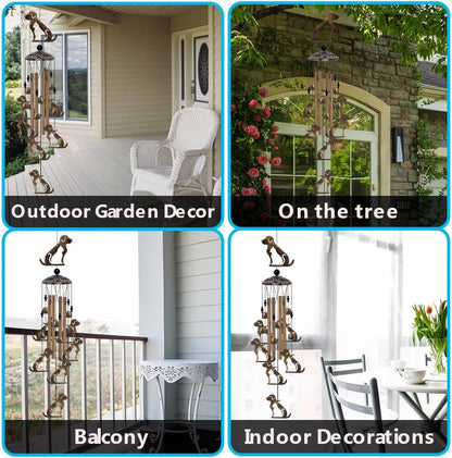 Outdoor Dogs Wind Chimes Indoor Decor - Hand-Made Mobile Romantic Bronze Wind Catcher, 36" Puppys Wind Bells for Home, Balcony, Patio, Garden Festival Decoration, Gift for Mom(4 Tubes, 6 Bells, 7Dogs)