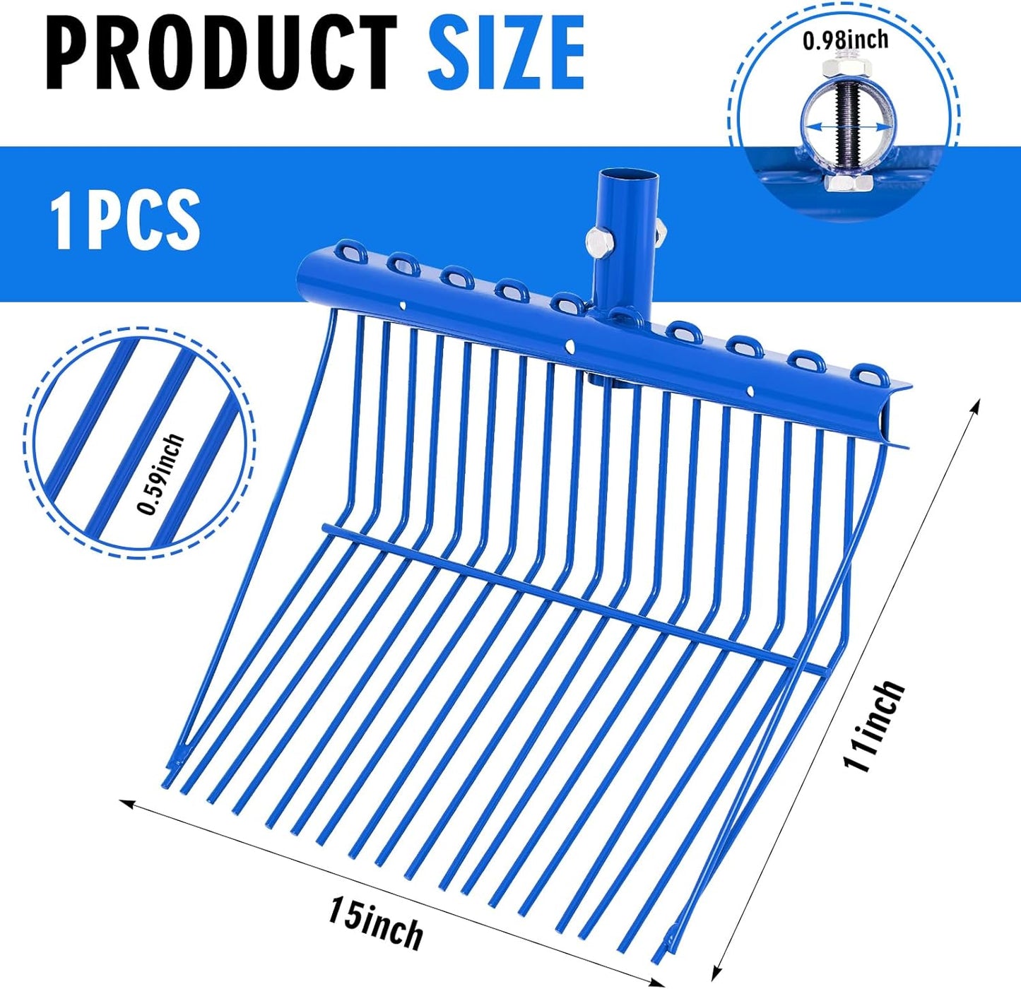 Tandefio 1 Pack Pitchfork Replacement Head Metal Horse Manure Rake Gardening Pitch Fork with Angled Tines for Horse Stall Poop Picking up(Blue)