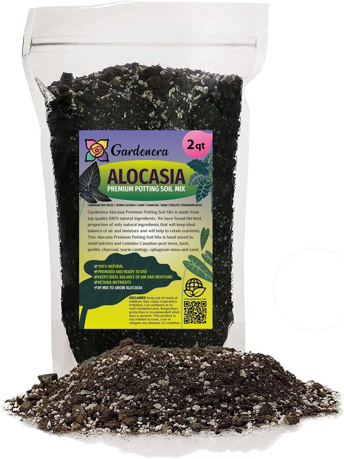 Elevate Your Space with Gardenera's Organic Potting Mix - Tailored for Vibrant Alocasia Plants & Majestic Leaves - 2 QT